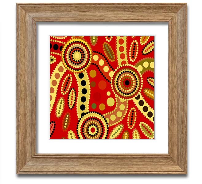 Aboriginal Red Tribal Square Framed Print showcasing vibrant red tribal designs in a stylish frame.